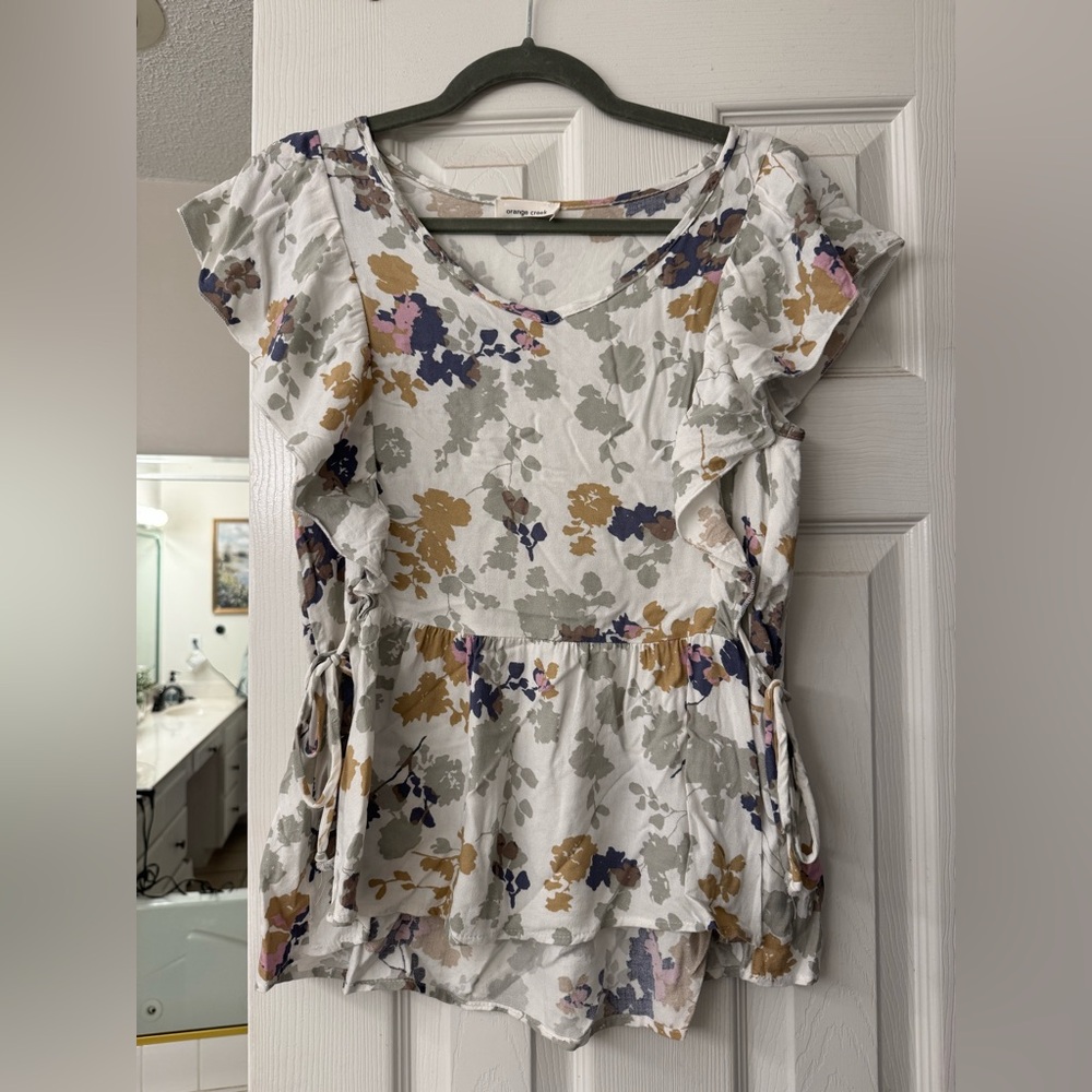 Orange Creek Cream Flutter Sleeve Blouse with Ruffled Peplum